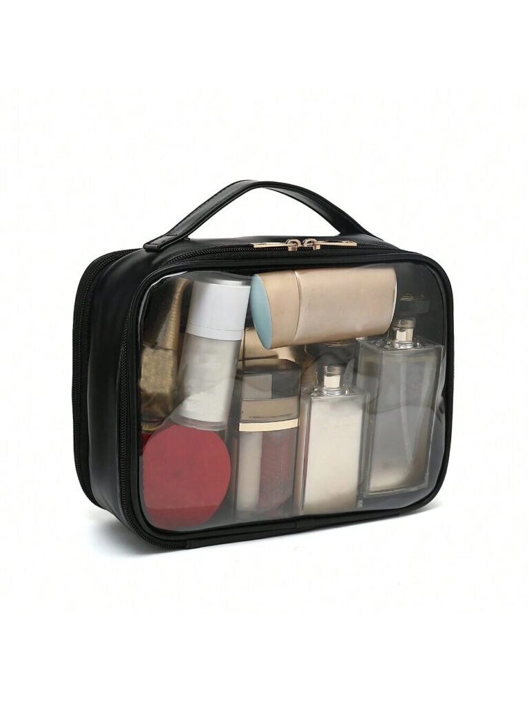 clear travel makeup bag with detachable brush holder