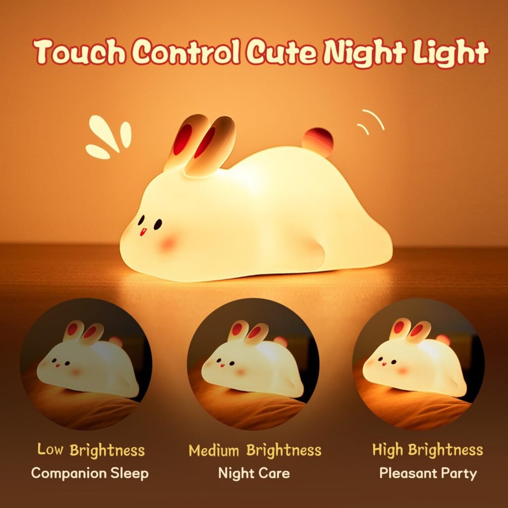 silicone bunny night light touch dimmable, kid safe