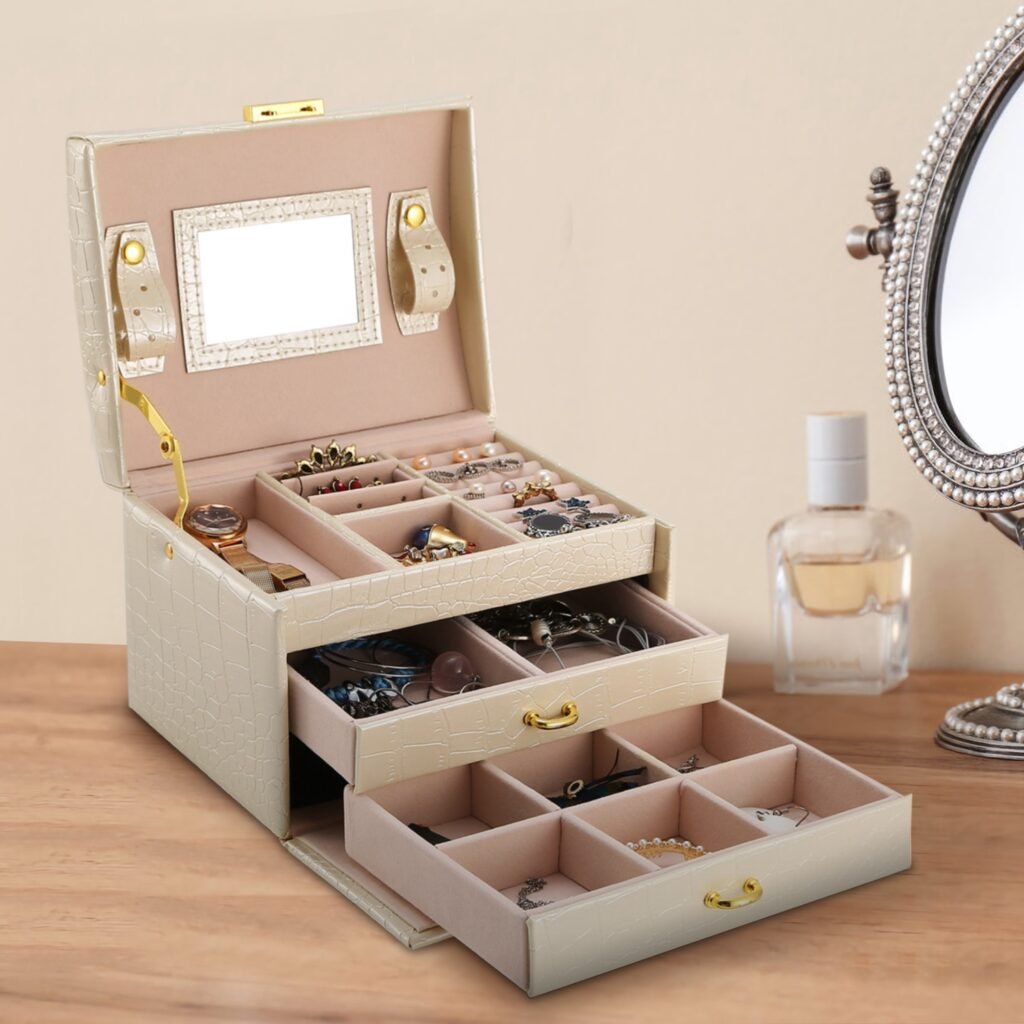 lockable travel jewelry case 3 layers with mirror