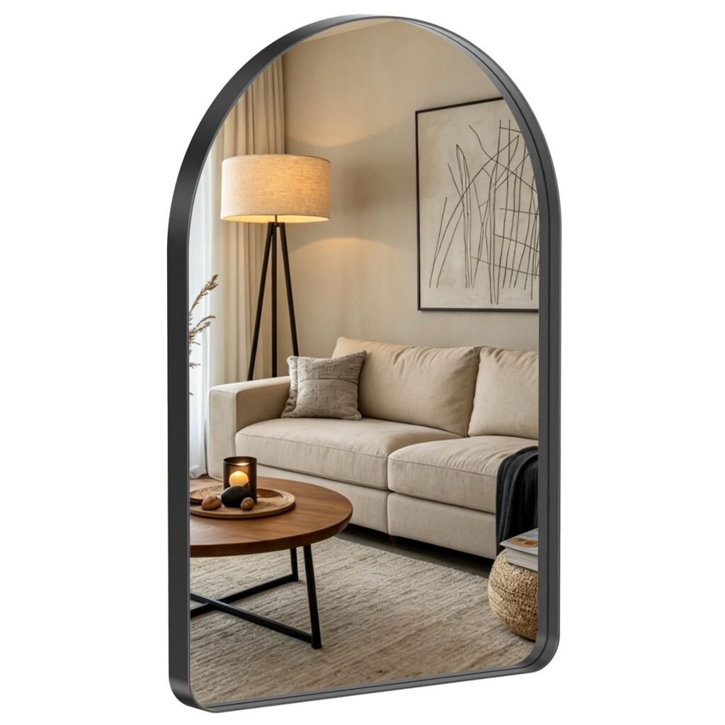 arched vanity mirror matte metal frame for over the sink
