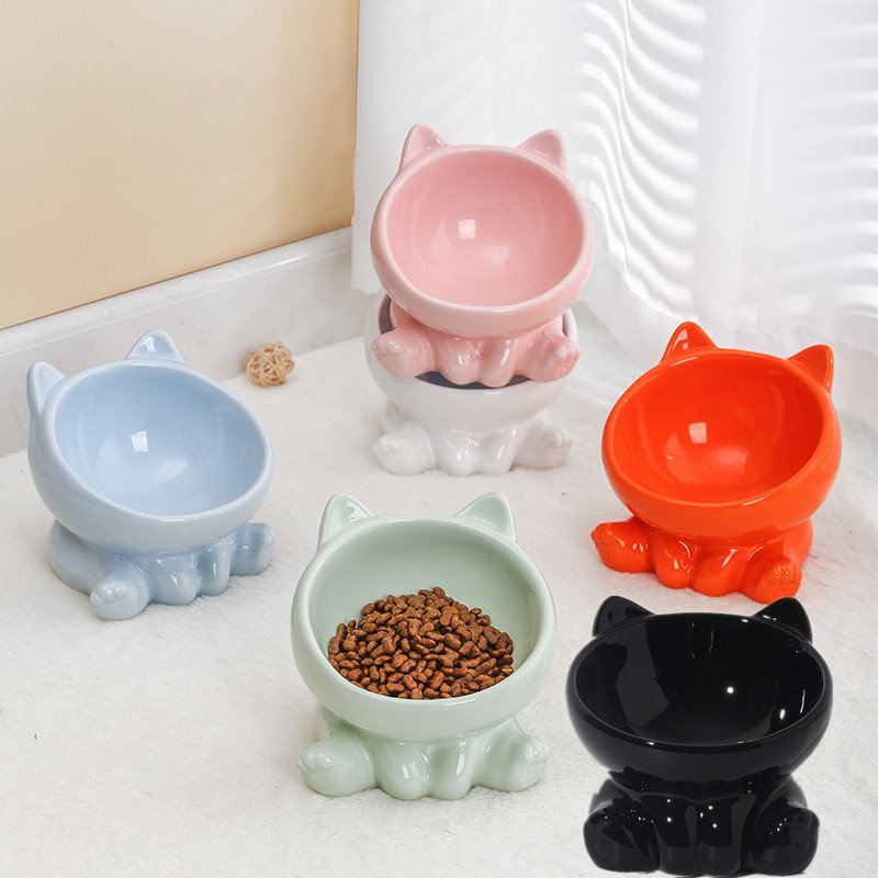 tilted ceramic cat bowl ends the whisker fatigue