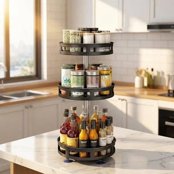 3 tier rotating spice rack 360 degree carbon steel turntable