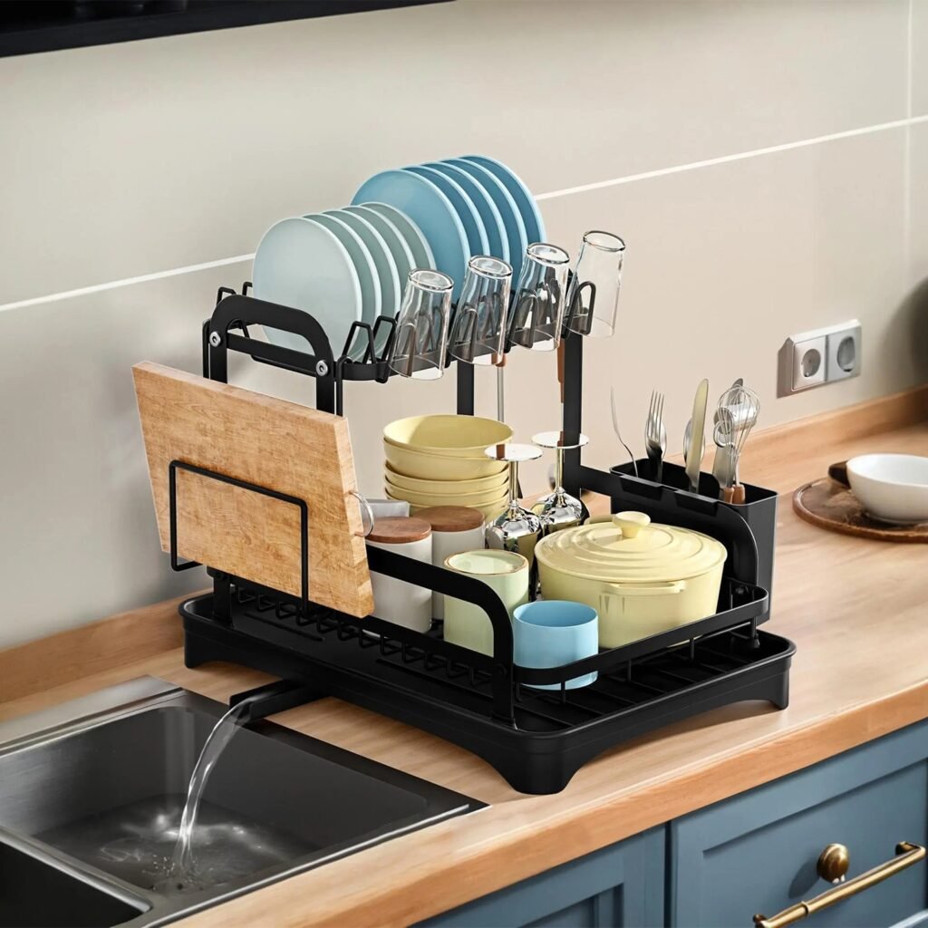 2 tier dish drying rack with drainboard rustproof counter set