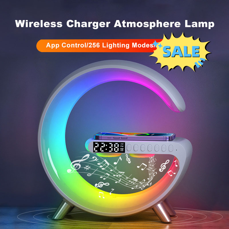 g shape smart lamp speaker, wireless charger & app control
