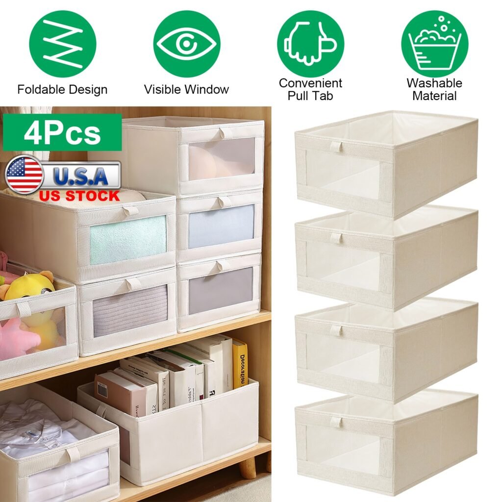 linen storage bins 4 pack clear window shows what is inside