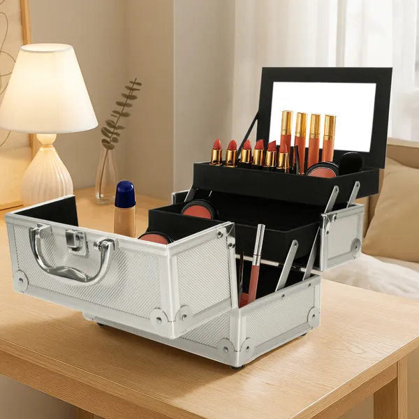aluminum makeup train case with mirror hard shell