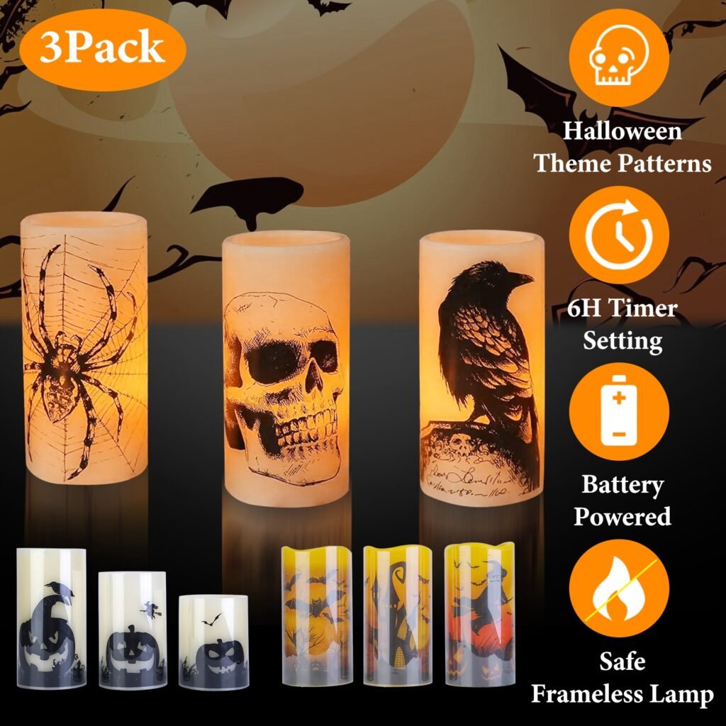 flameless candles 3 pack with timer warm orange flicker